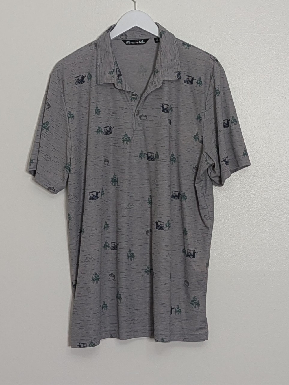 Travis Mathew Polo XL Gray Outfresh Print Golf Extra Large Short Sleeve